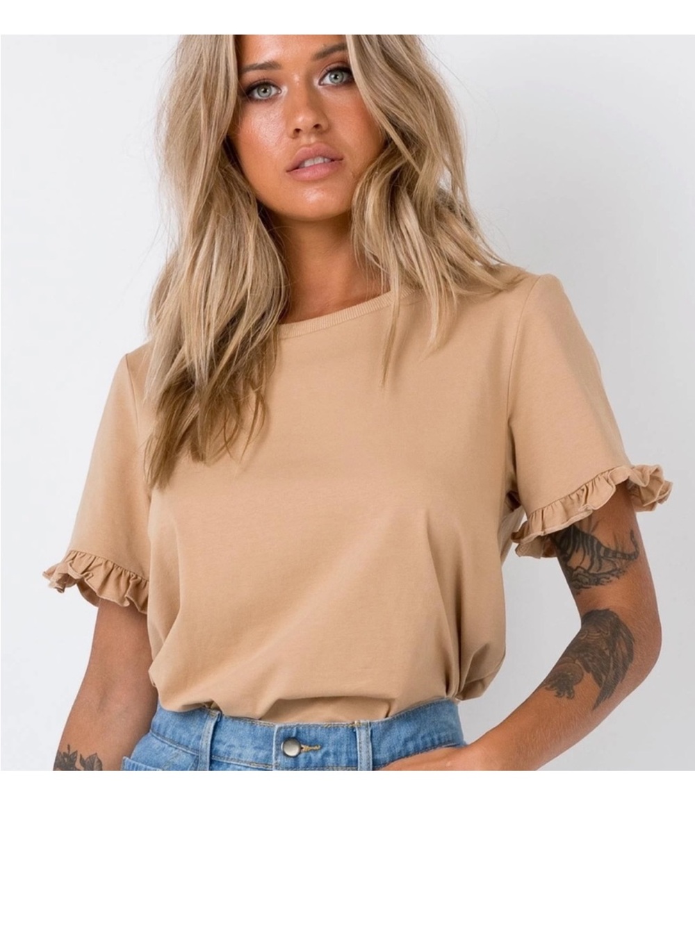 Princess Polly Beige Ruffle Sleeve Tee